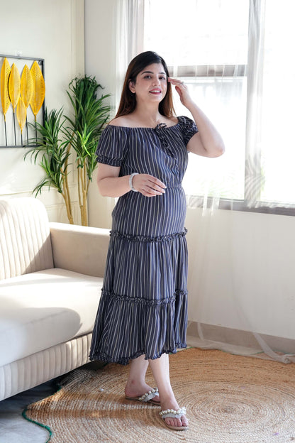 Annie Off Shoulder Striped Maxi Dress