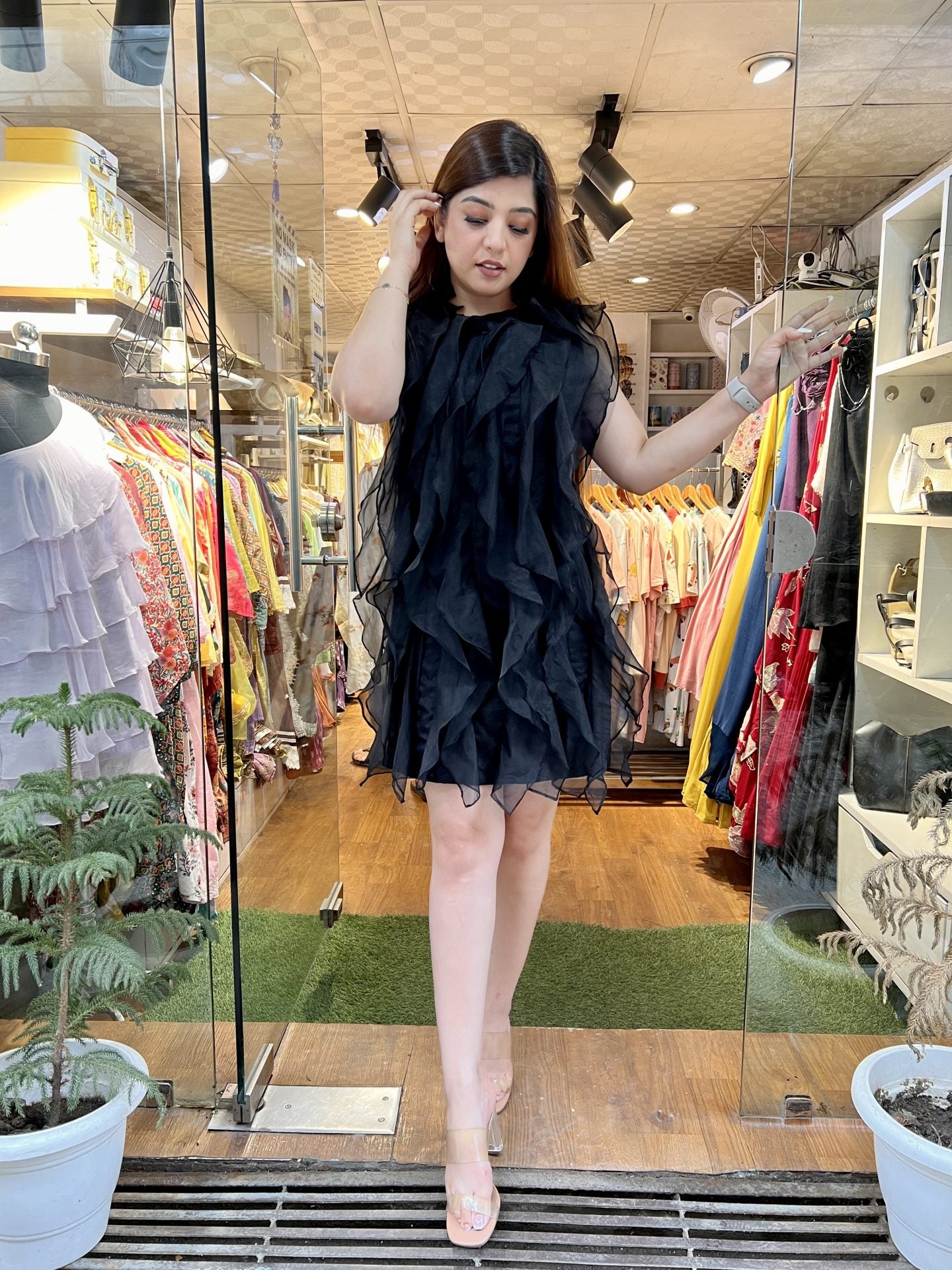 Black Organza Frill Dress