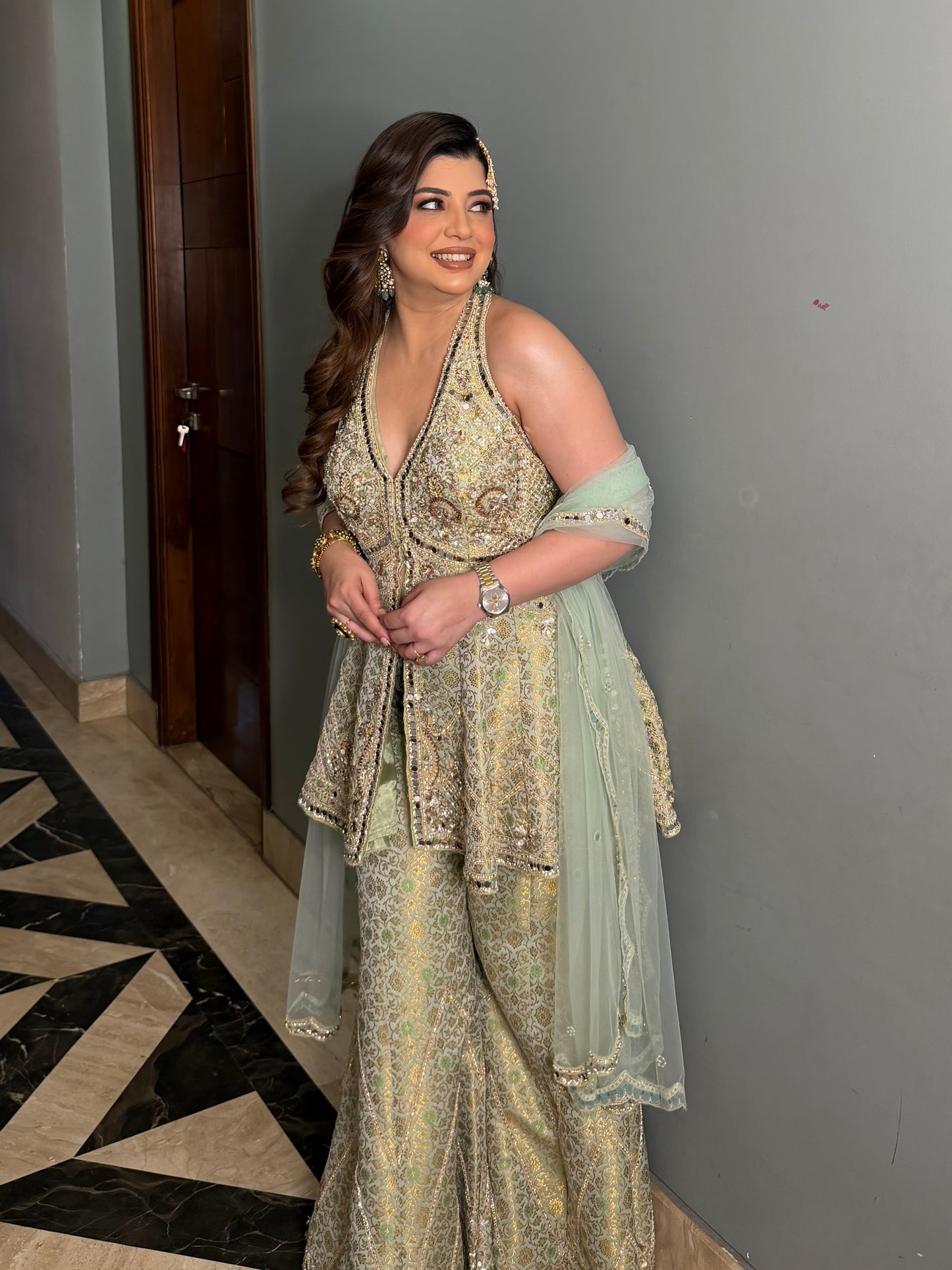 Hiral Mirror Work Halter Neck Suit