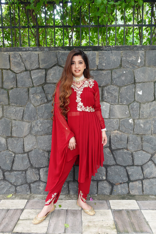 Heera Red Embroidered Dhoti Set