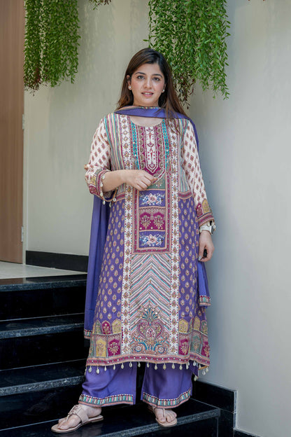 Rumi Purple Printed Suit Set