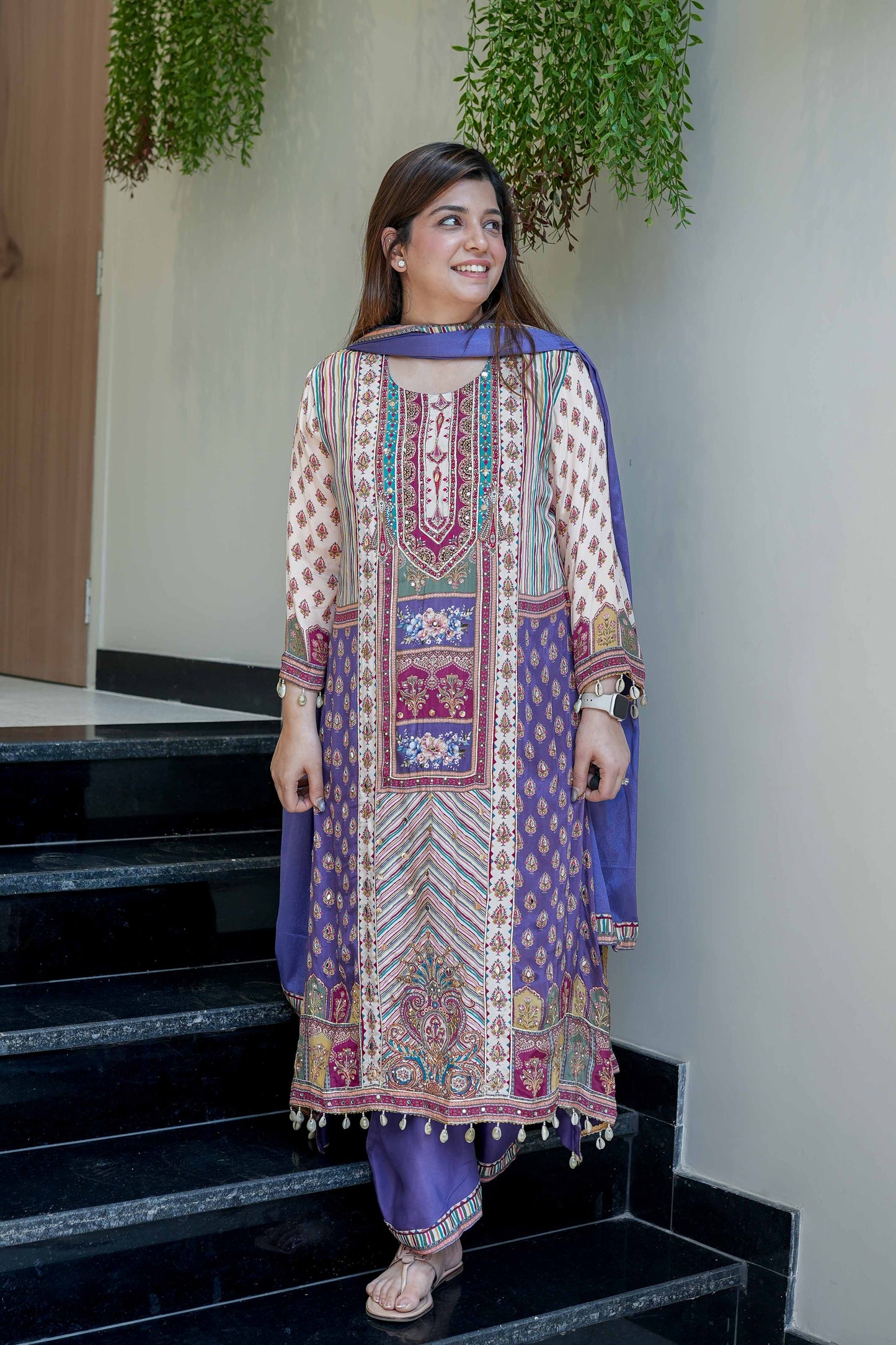 Rumi Purple Printed Suit Set