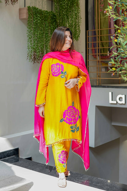 Preet Yellow Silk Suit Set