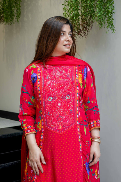 Sadia Red Floral Print Suit Set