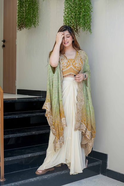 Behro Three Piece Set With Bandhani Dupatta