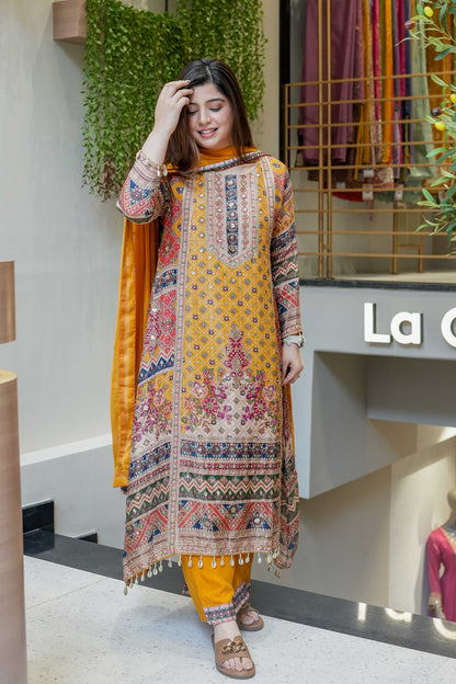 Ryna Mustard Printed Suit Set