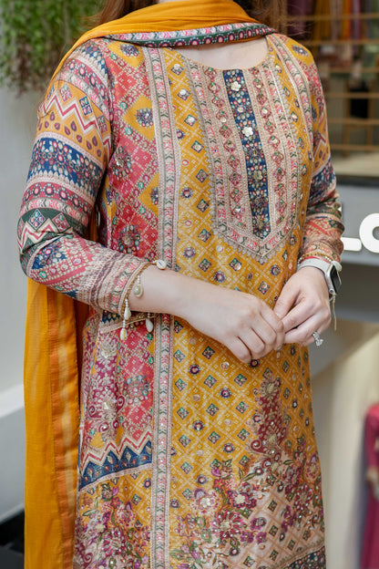 Ryna Mustard Printed Suit Set