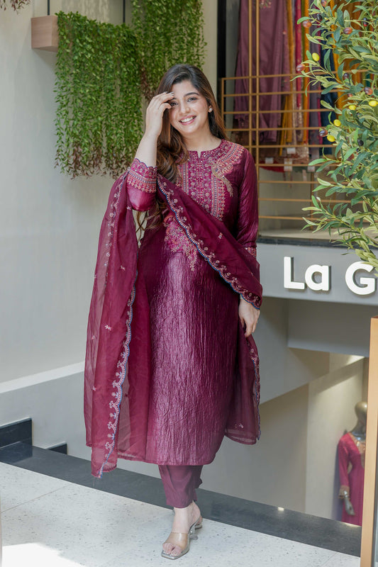 Sehra Wine Embroidered Suit Set