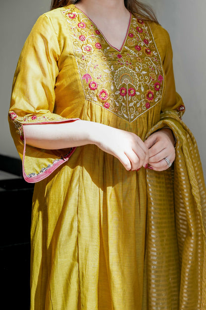 Resham Yellow Thread Embroidered Anarkali Suit Set