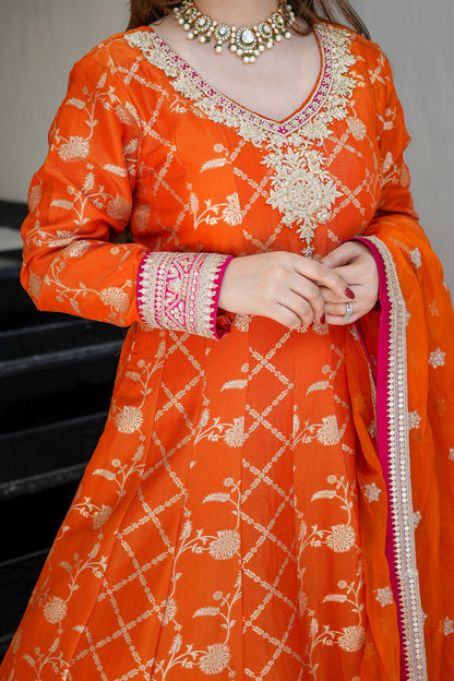 Siya Rust Banarasi Anarkali Suit