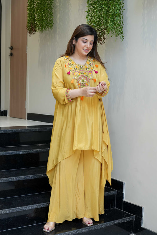 Saafi Yellow Embroidered Co ord Sets