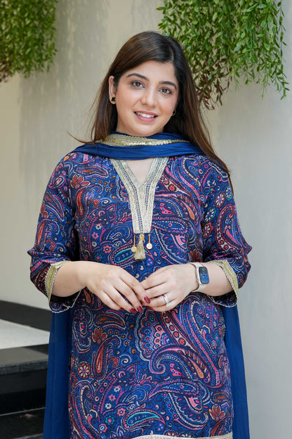 Rivaana Printed & Lace Detailing Suit Set