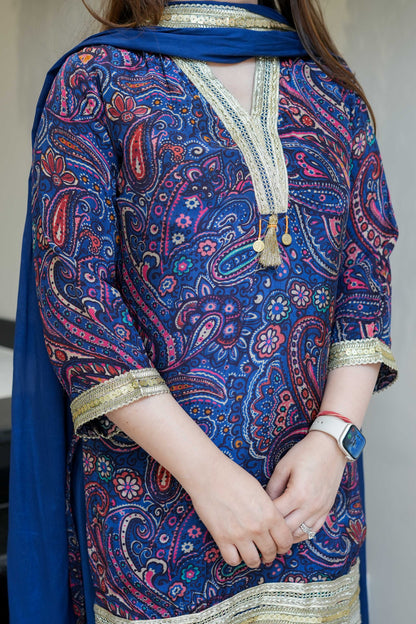 Rivaana Printed & Lace Detailing Suit Set