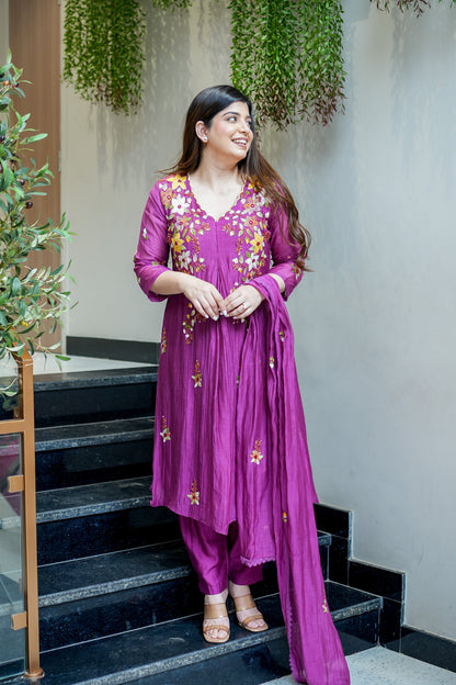 Rama Embroidered Short Anarkali Set