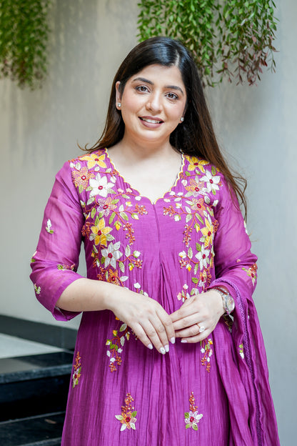 Rama Embroidered Short Anarkali Set