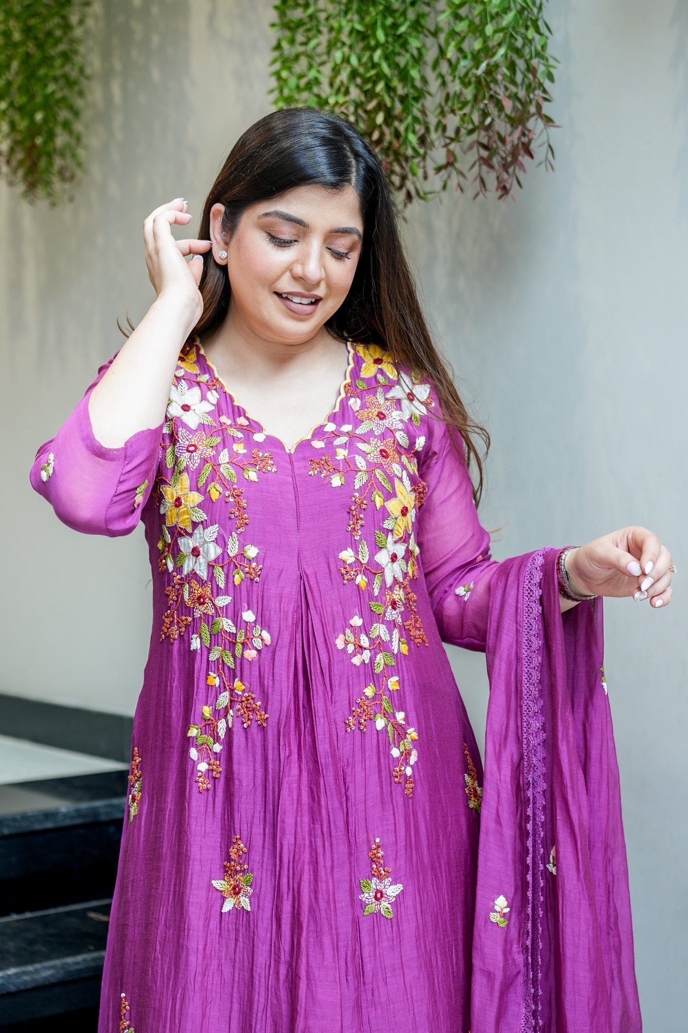 Rama Embroidered Short Anarkali Set