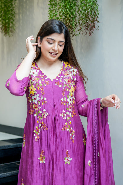 Rama Embroidered Short Anarkali Set