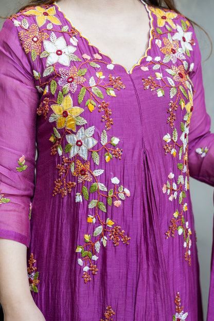 Rama Embroidered Short Anarkali Set