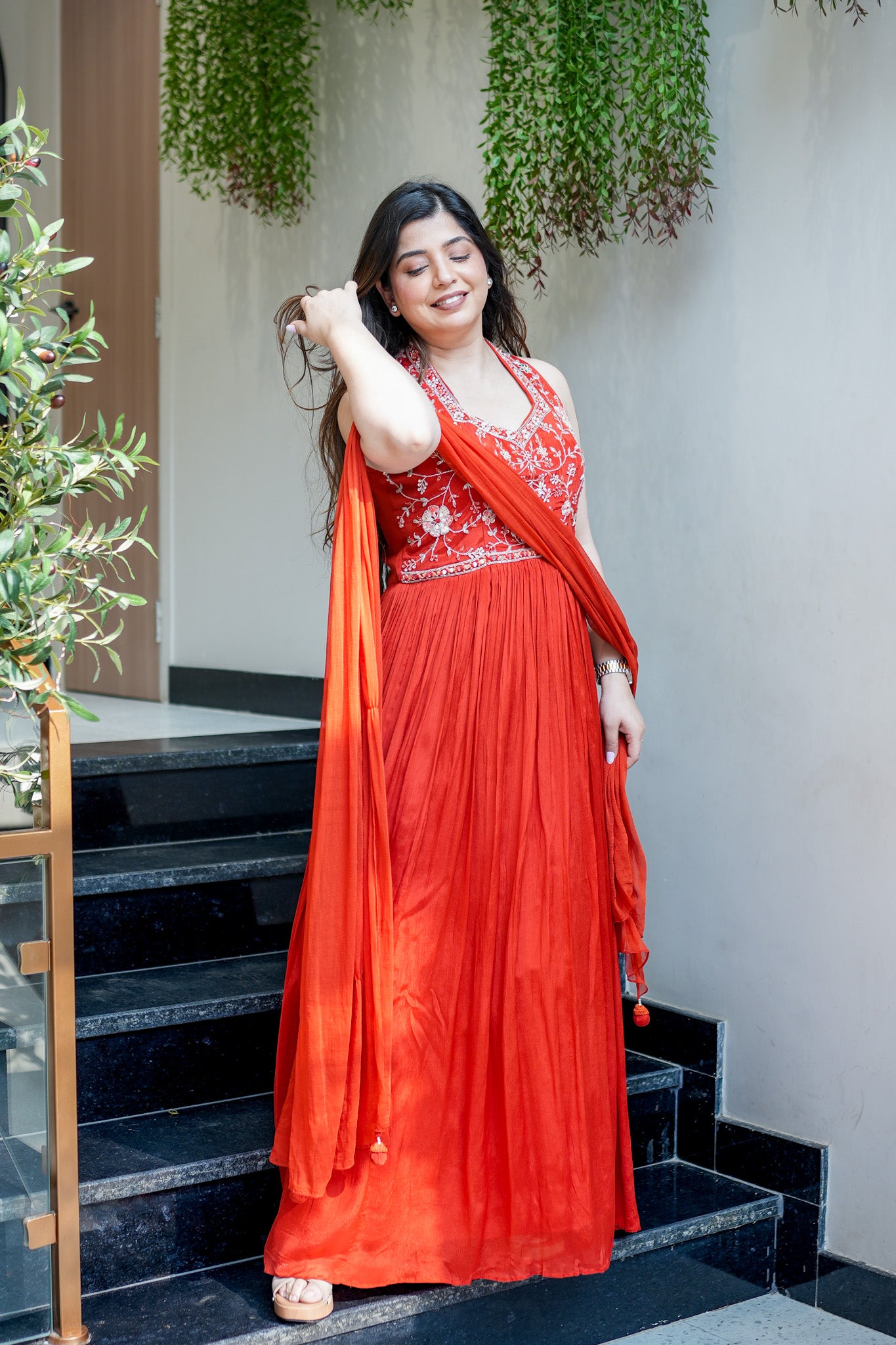 Rehnam Embroidered Gown with Dupatta