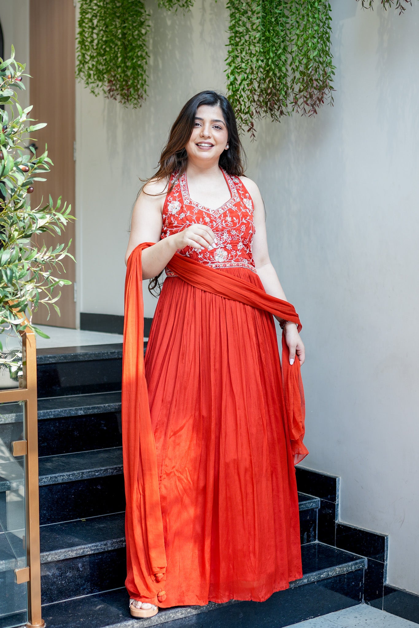 Rehnam Embroidered Gown with Dupatta