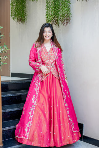 Ruwi Hand Embroidered Lehenga with Cape