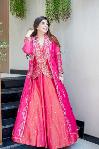 Ruwi Hand Embroidered Lehenga with Cape