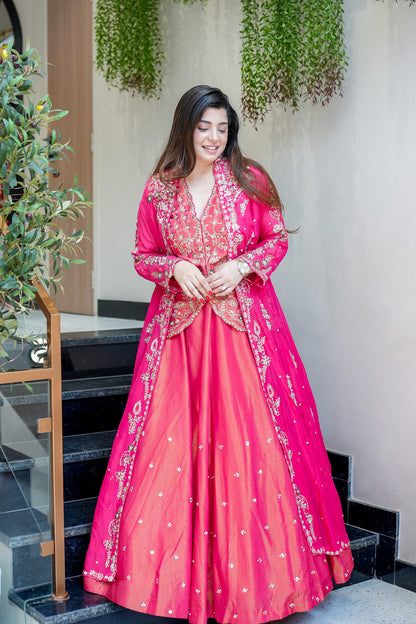 Ruwi Hand Embroidered Lehenga with Cape