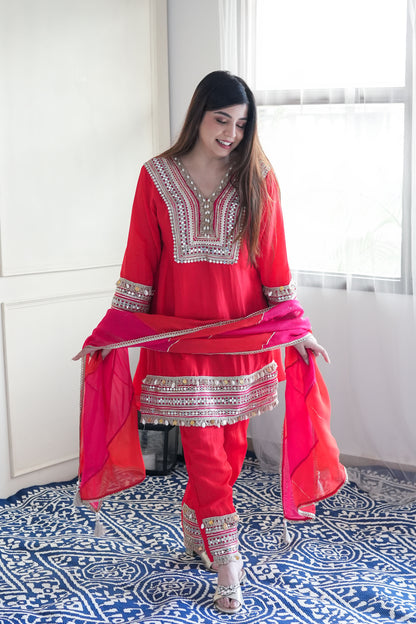 Aina Red Lace Detailing Suit Set