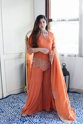 Sufi Rust Embroidered Garara Set