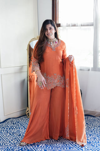 Sufi Rust Embroidered Garara Set