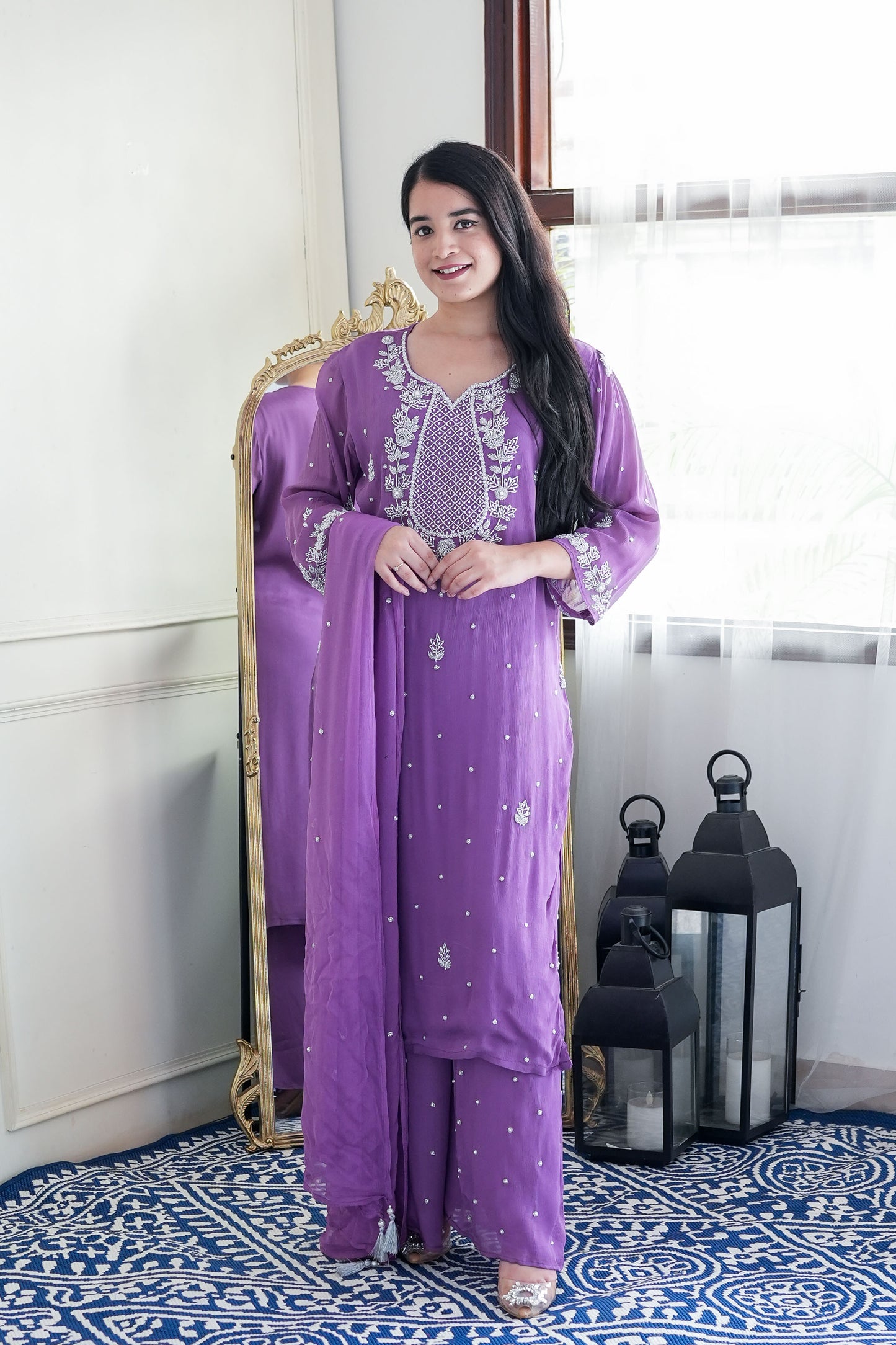 Nyraa Purple Embroidered Georgette Suit Set