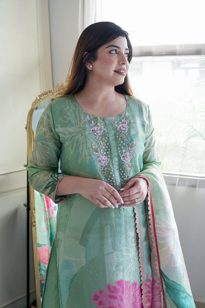 Neeha Green Shimmer Printed Suit Set