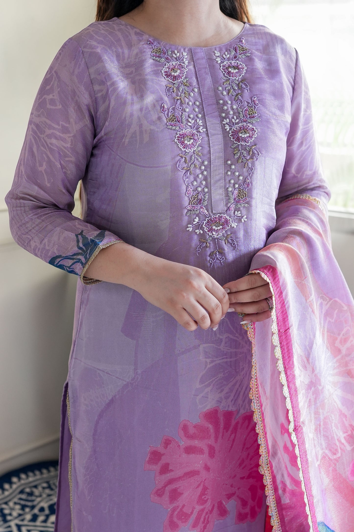 Neeha Purple Shimmer Printed Suit Set