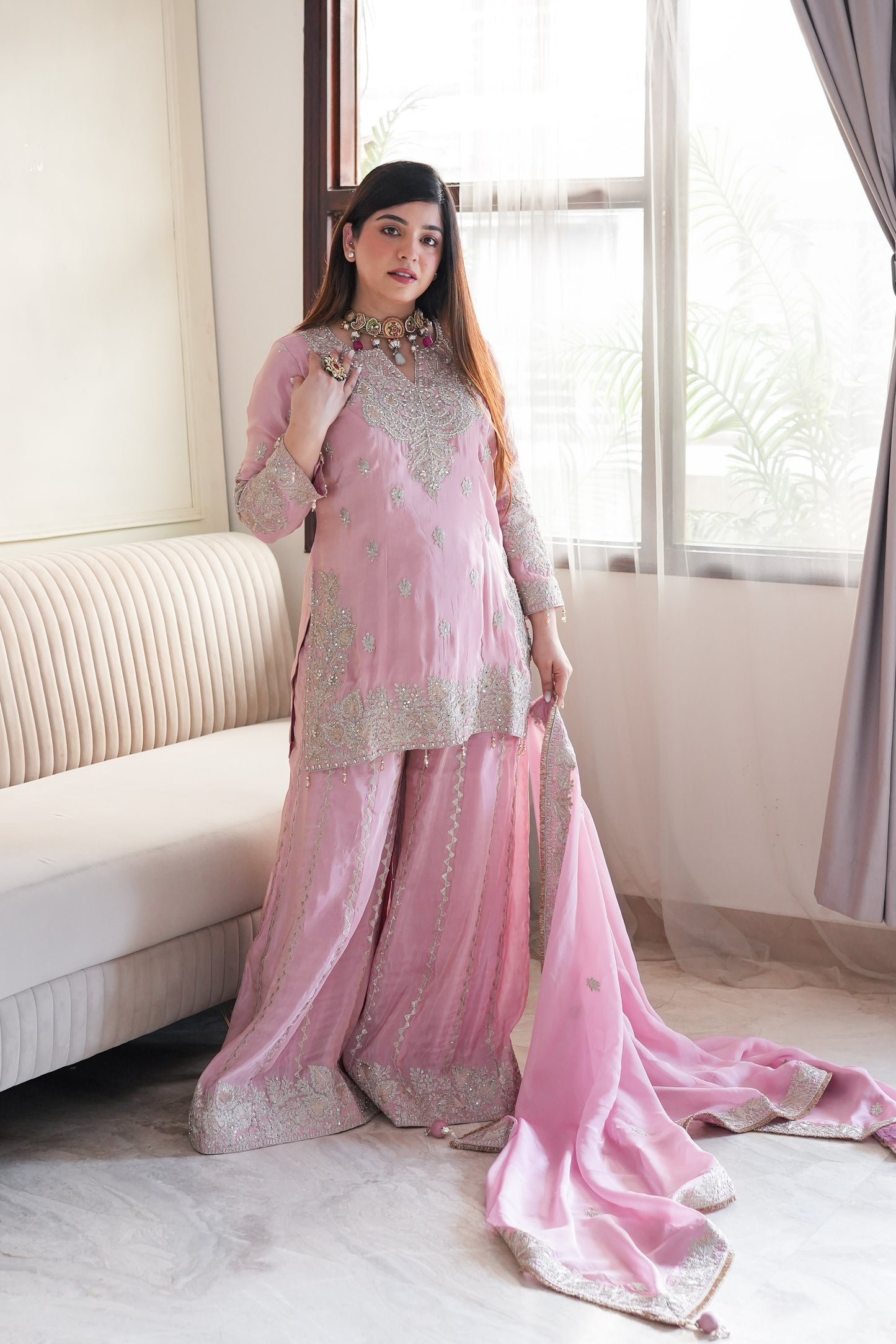 Suhana Luxe Pink Embroidered Garara Set