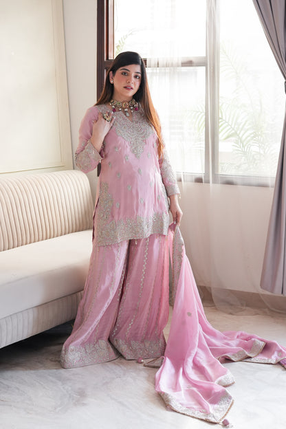 Suhana Luxe Pink Embroidered Garara Set