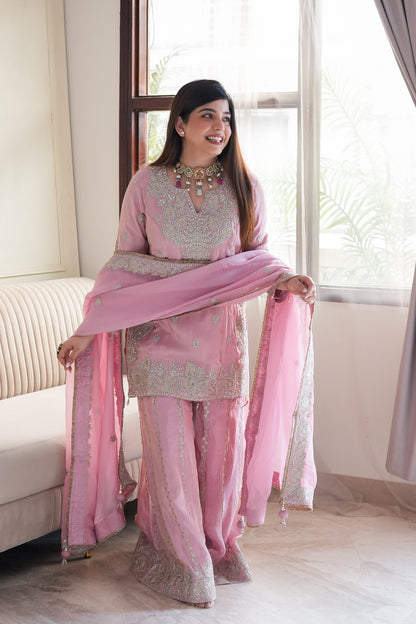 Suhana Luxe Pink Embroidered Garara Set