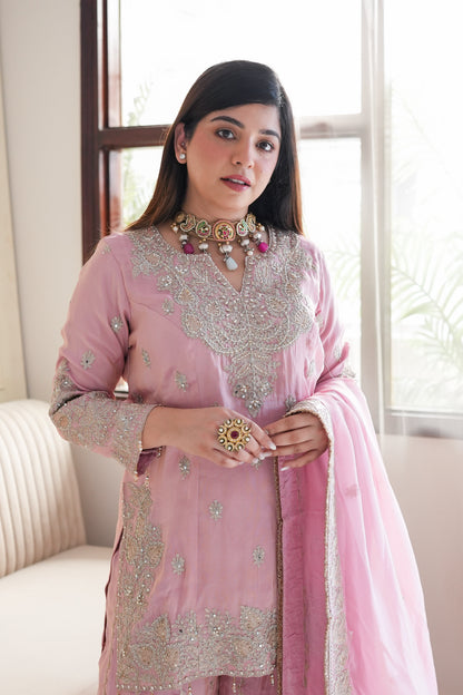 Suhana Luxe Pink Embroidered Garara Set