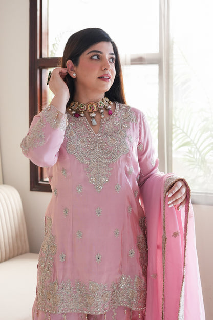 Suhana Luxe Pink Embroidered Garara Set