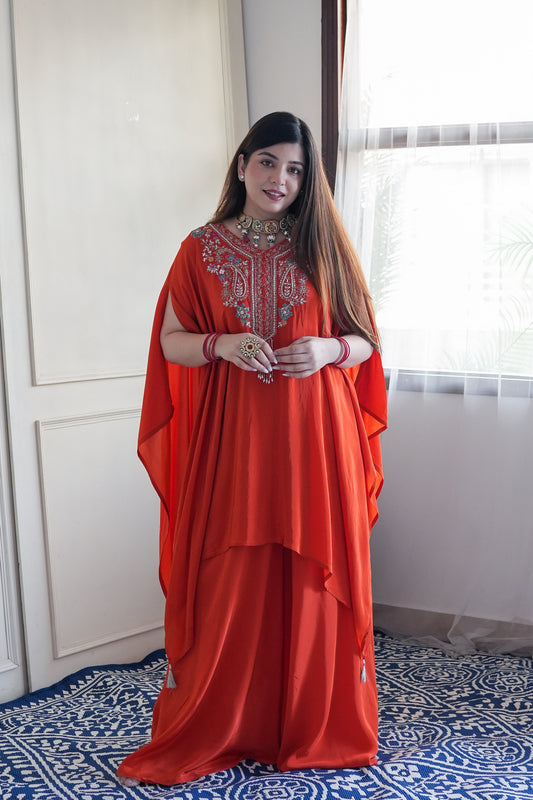 Raabya Orange Embroidred Co ord Set