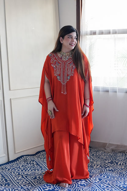 Raabya Orange Embroidred Co ord Set