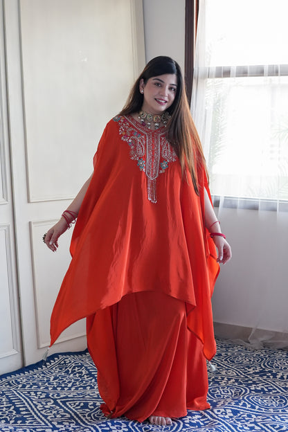 Raabya Orange Embroidred Co ord Set