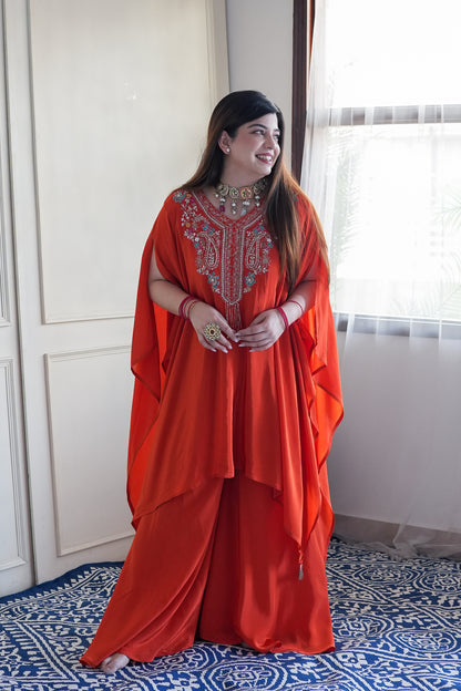 Raabya Orange Embroidred Co ord Set