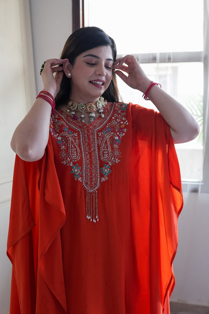 Raabya Orange Embroidred Co ord Set