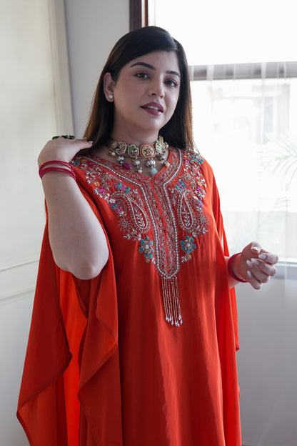 Raabya Orange Embroidred Co ord Set