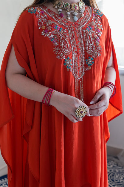 Raabya Orange Embroidred Co ord Set