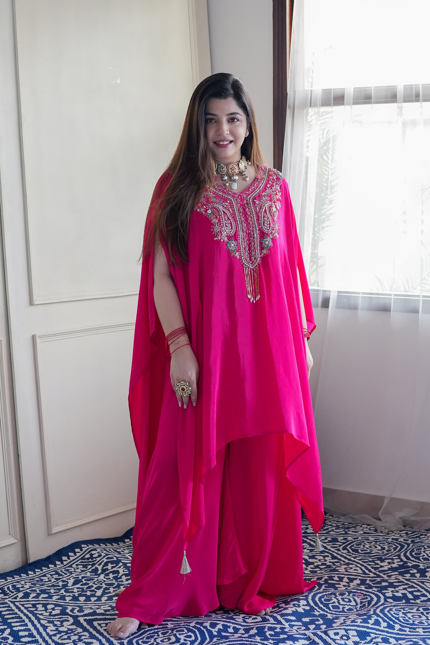 Raabya Hot Pink Embroidered Co ord Set