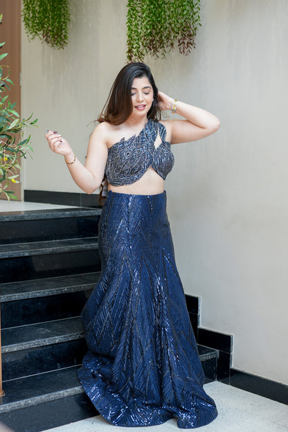 Keerab Hand Embroidered Fish Cut Lehenga