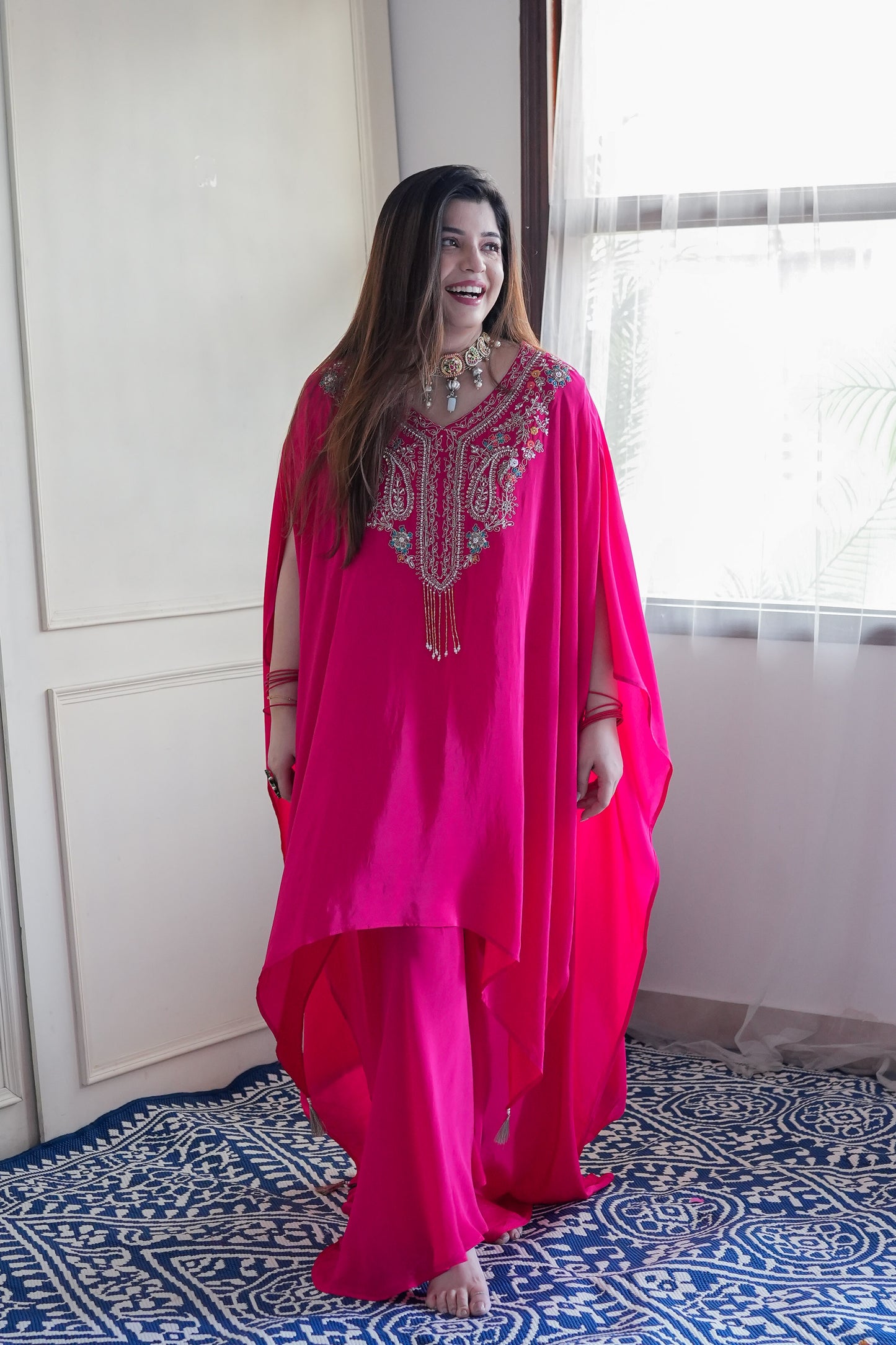 Raabya Hot Pink Embroidered Co ord Set