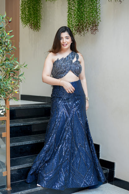 Keerab Hand Embroidered Fish Cut Lehenga