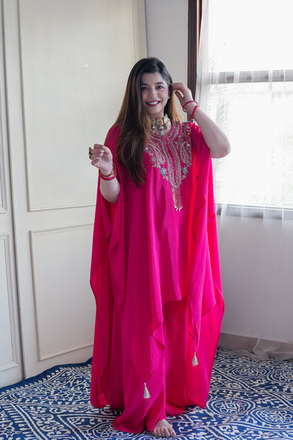 Raabya Hot Pink Embroidered Co ord Set